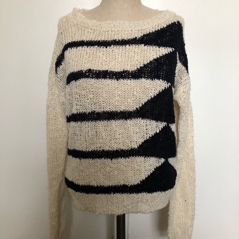 Cream and black asymmetrical sweater